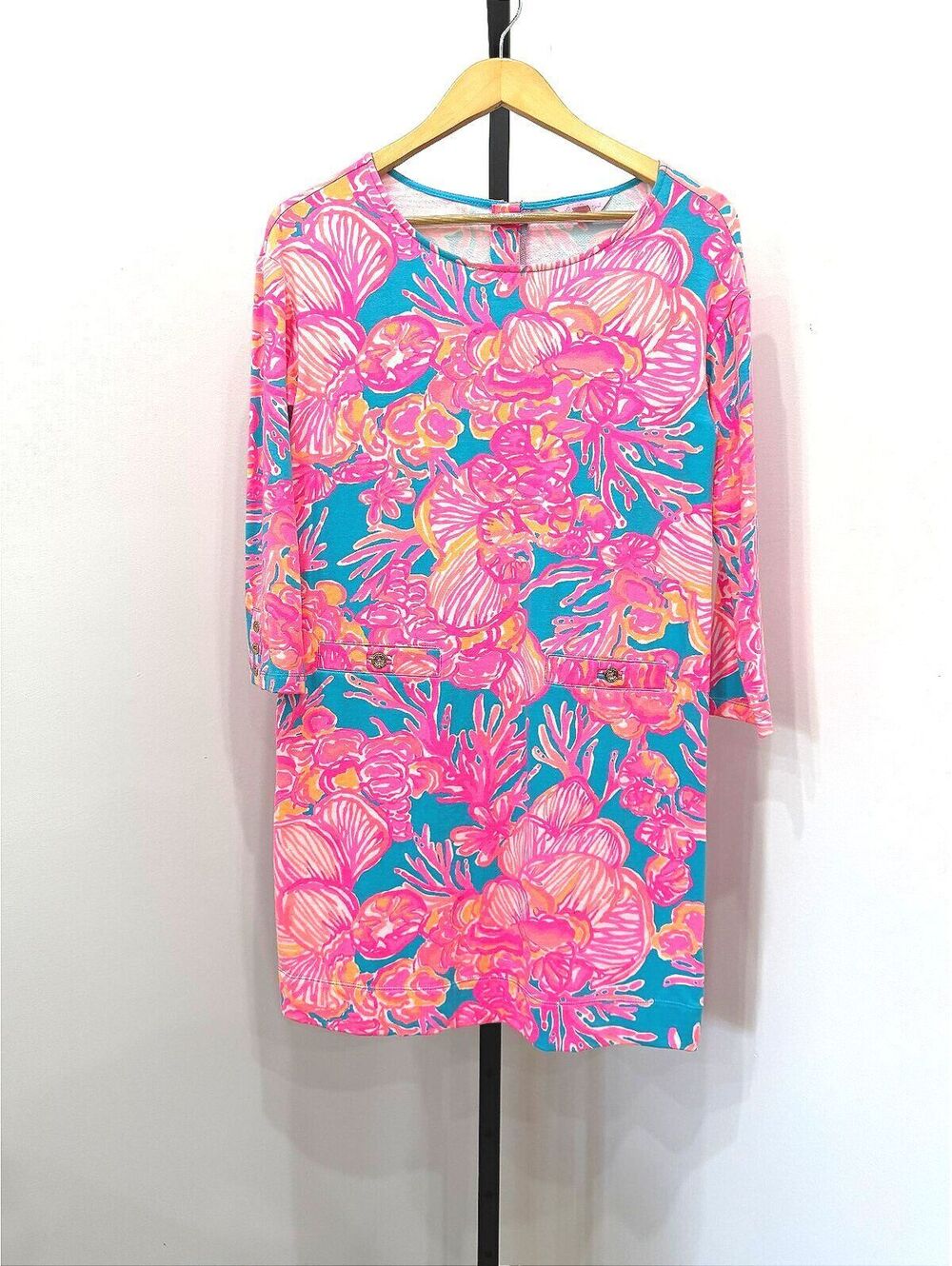 Lilly Pulitzer Size XS Women's Floral Print Dress with 3/4 Sleeves Blue Pink